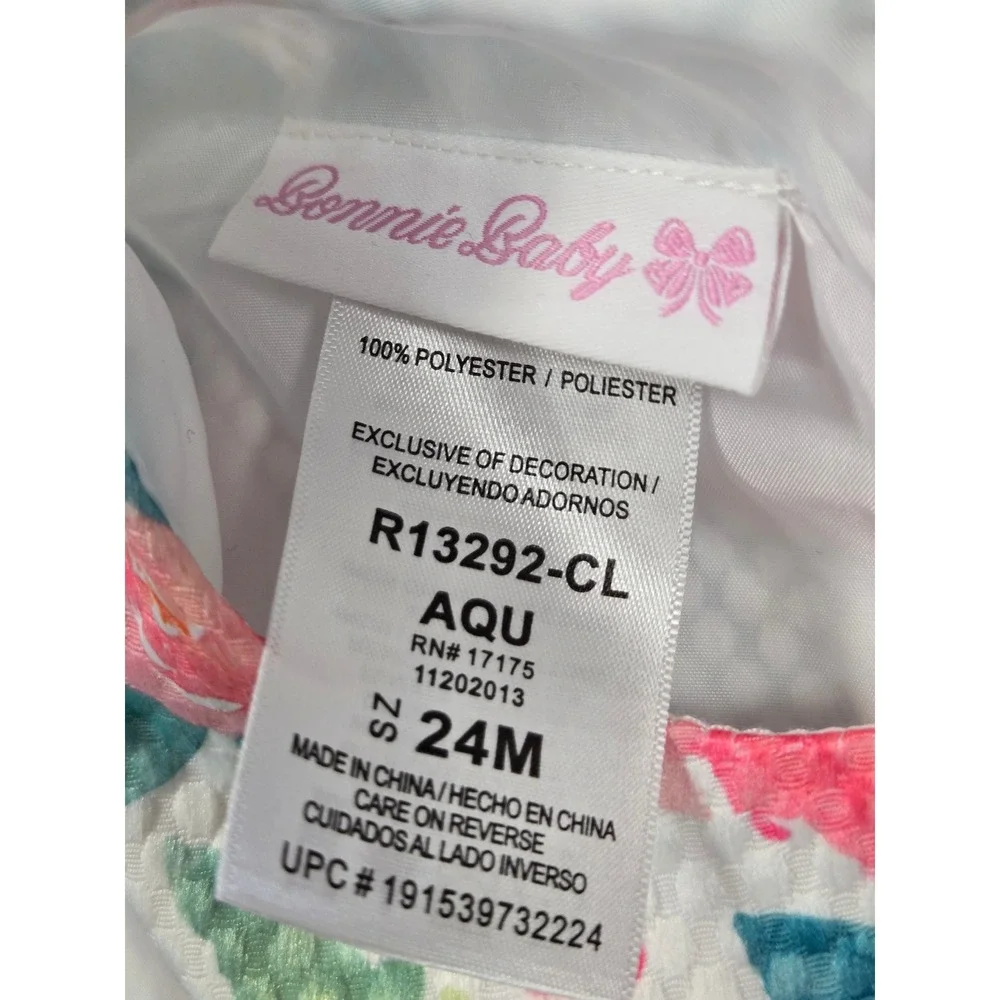 Bonnie Baby Floral Rose Dress Pink Teal Waffle Knit Bow 24 month  L
